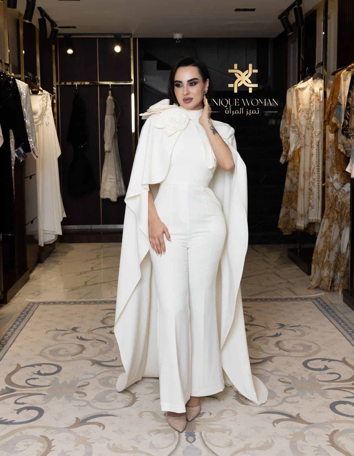 Elie Saab White Jumpsuit with 3D Floral Detail