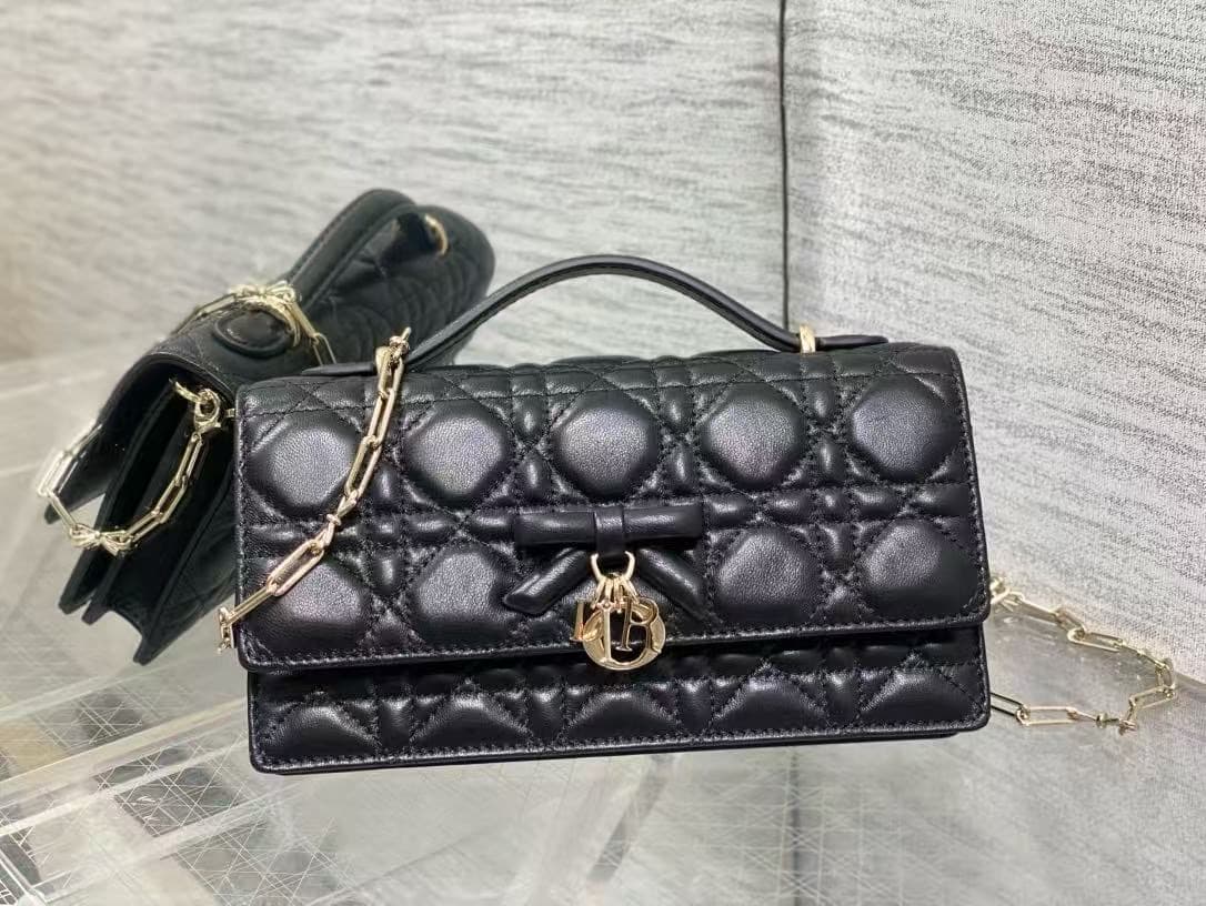 Miss Dior Black Top Handle Chain Bag with Gold Hardware