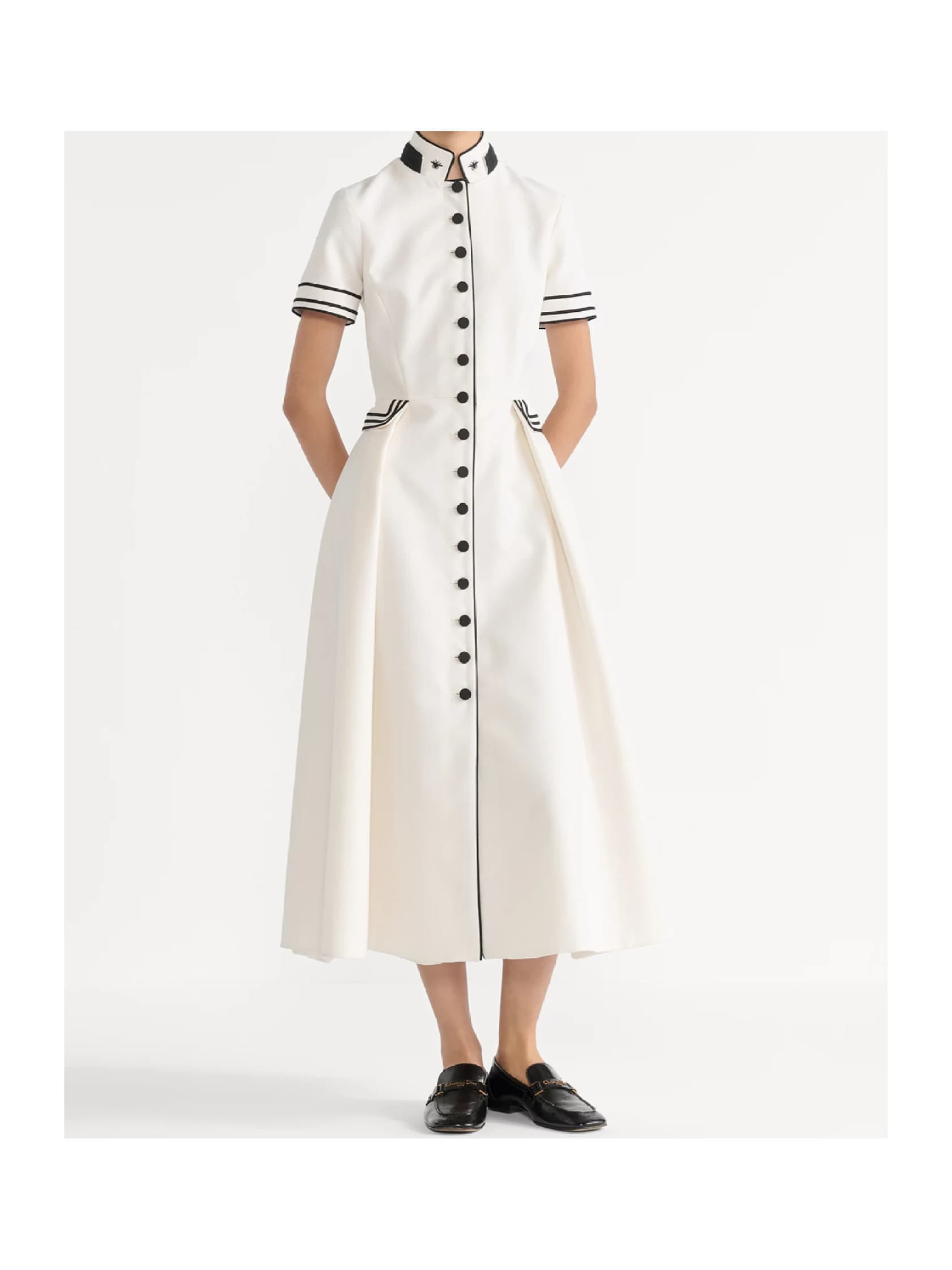 Dior White Shirt Midi Dress with Black Contrast Details