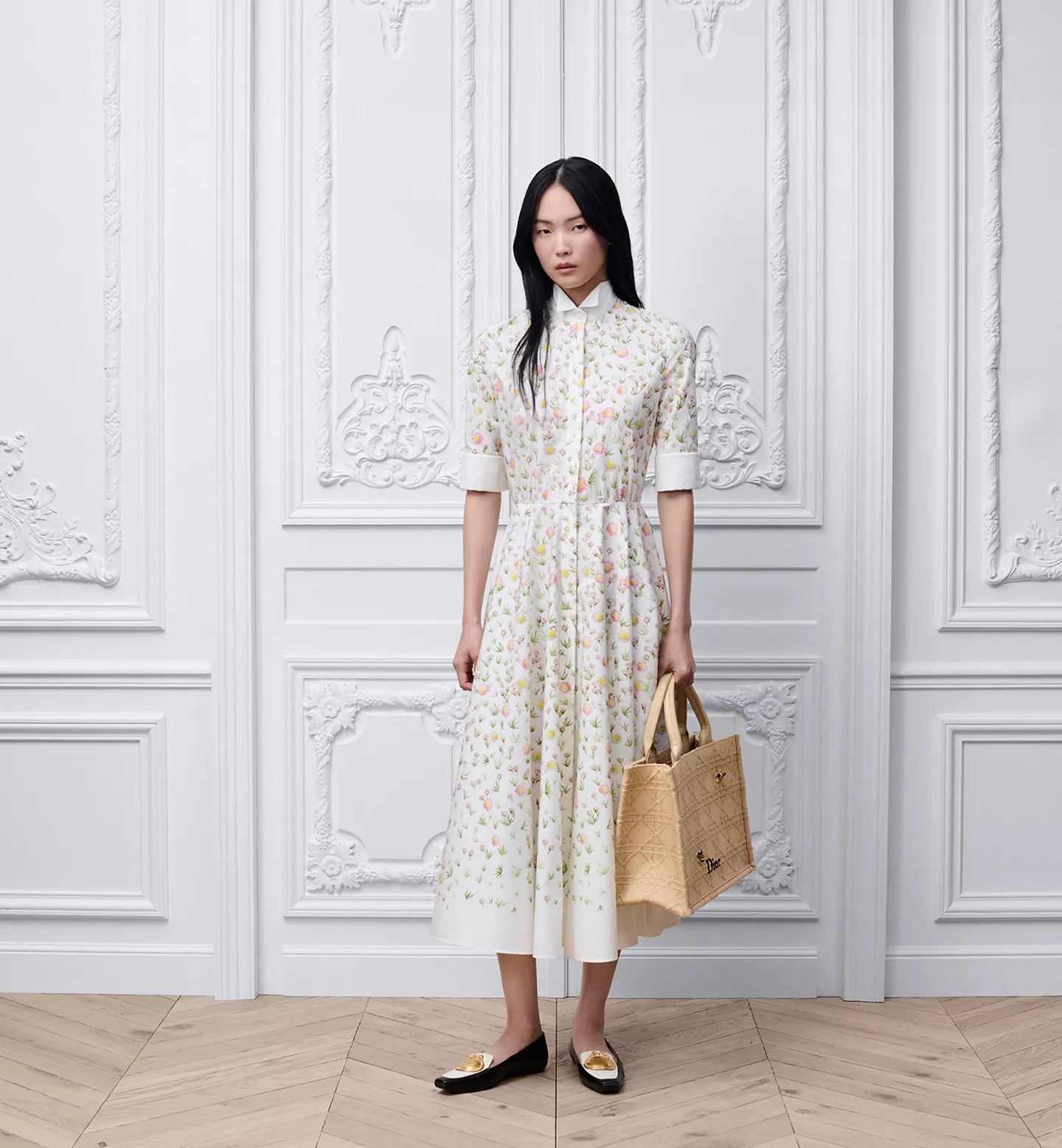 Dior White Floral Midi Dress